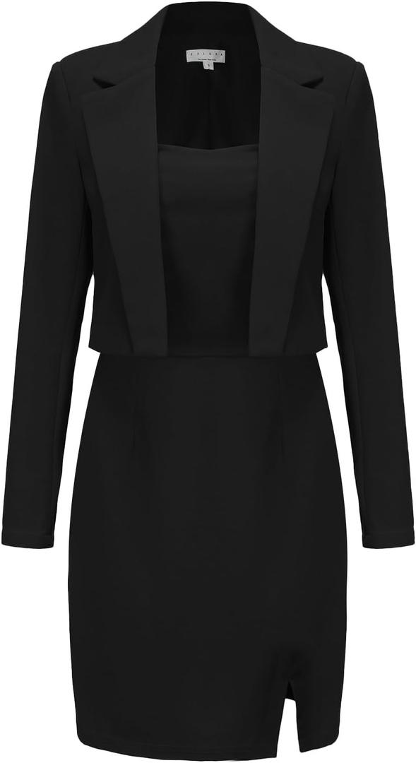 EXLURA Women's Professional Business Lightweight Blazer Dress Suit Sets 2 Piece Work Office Fashion Outfits Small