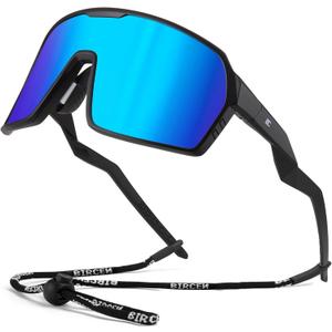 BIRCEN Sports Baseball Sunglasses for Men - Women Polarized UV Protection Cycling Glasses for Running Golf Softball Bike (A-black Frame Blue Lens)