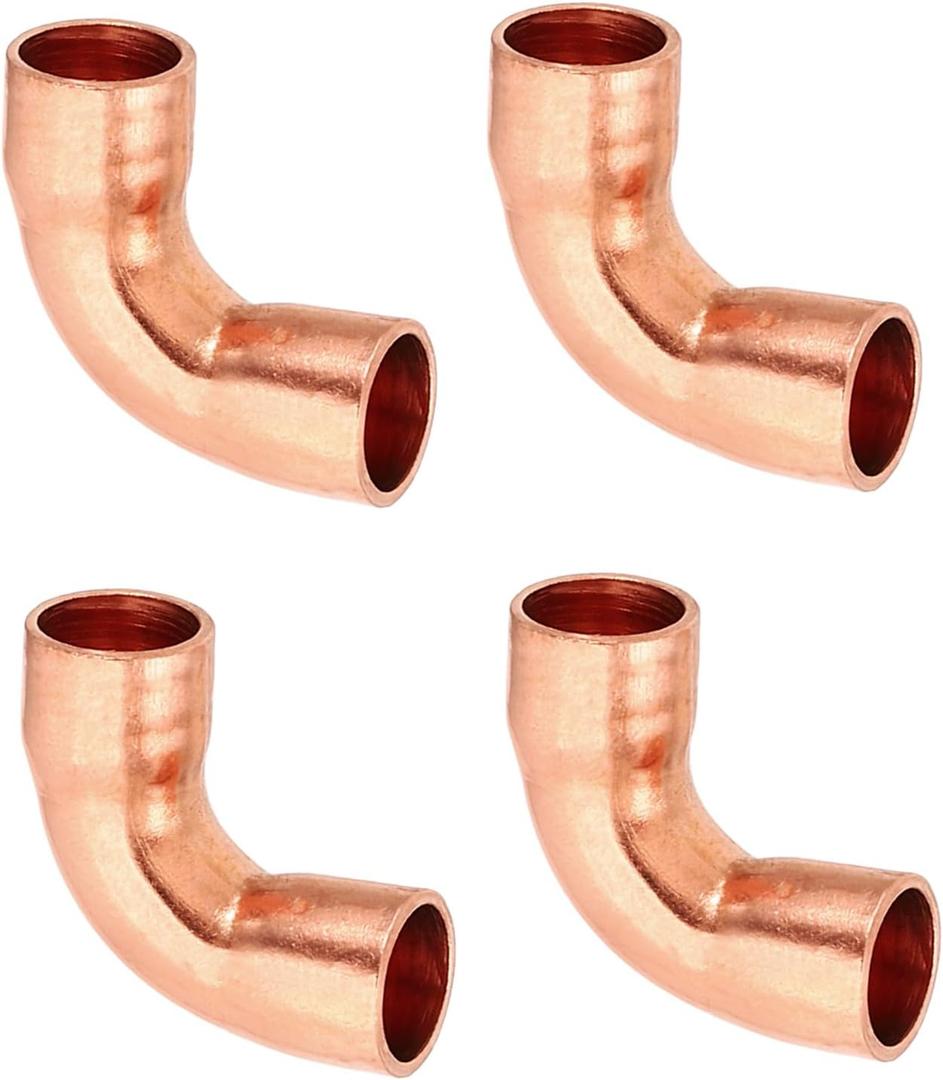 PATIKIL 1/4"ID 0.8mm Thick Elbow Copper Fitting, 4Pcs 99.9% Pure Copper Pipe Fitting 90 Degree Short Radius Tube Connector Sweat Solder for HVAC Refrigeration System