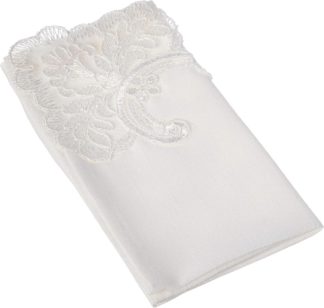 Violet Linen Imperial Embroidered Vintage Lace Design 18" X 18" Napkin- Set of 6 - in Cream
