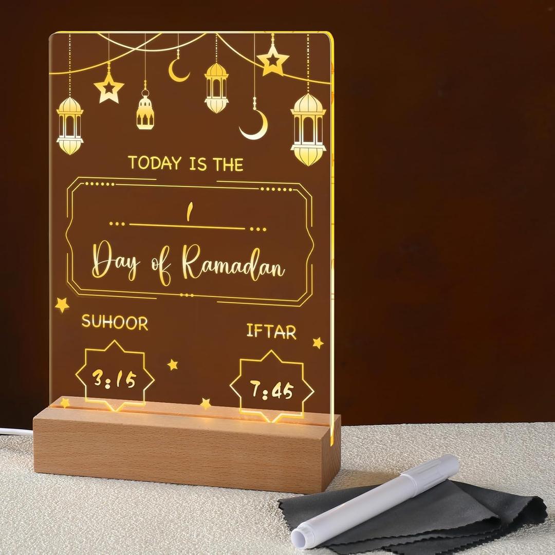 Ramadan Advent Calendar 2026 Acrylic Eid Ramadan Countdown Calendar Decorations for Home with Erasable Pen and Cloth for Islamic Muslim Holiday Table Home Decor Mubarak Gift