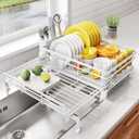 SNTD Dish Drying Rack - Extendable Dish Rack, Large Sink Drying Dish Drainer for Kitchen Counter, Stainless Steel Dish Strainer with Utensil Holder (White)
