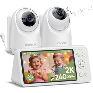 bonoch 2K 5.5" Split Screen Baby Monitor with 2 Cameras, 240hrs Battery Dual Video Monitor, White Noise, 1600ft Long-range, Hack-Proof No WiFi, Night Vision, Smart Detect for Cry/Sleep Turnover/Motion