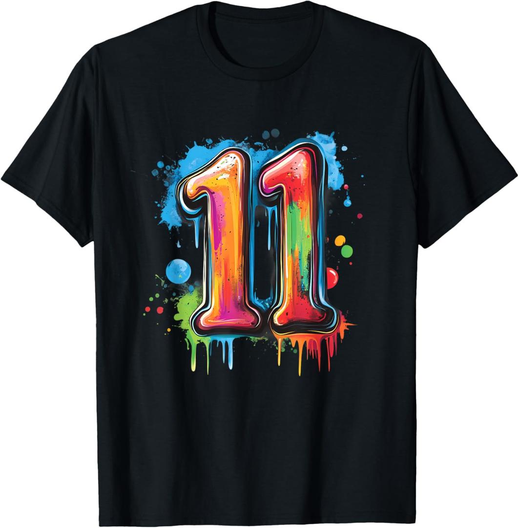 Number 11 11th Birthday Eleven Year Old Boys Girls Graffiti T-Shirt, Small, Black