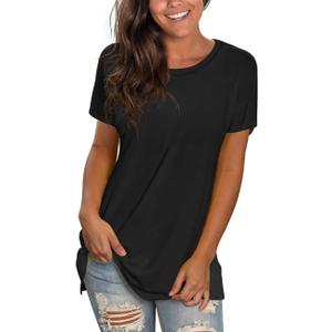 Saloogoe Womens Loose Fit Tshirts Short Sleeve Summer Tops Casual Workout Yoga Tunic T Shirts Tops (XX-Large, 00-black)