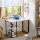 Pamray 32 Inch Small Computer Desk with Shelves, Home Office Desk with Headphone Hook for Bedroom, Study Writing PC Table for Small Spaces, Marble