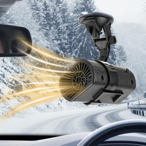 Car Heater, 12V Portable Defroster for Car Windshield, 2 in 1 Heating & Cooling Fast Heating Defrost Defogger, Plug-in Car Heaters with Suction Cup Holder & Adhesive Base (Black)