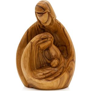 Zuluf Hand-Carved Olive Wood Holy Family Statue  Mary, Joseph & Baby Jesus Nativity Scene for Christmas Decor  Catholic Wooden Figurine 4.3" for Home or Church Display  HOF001