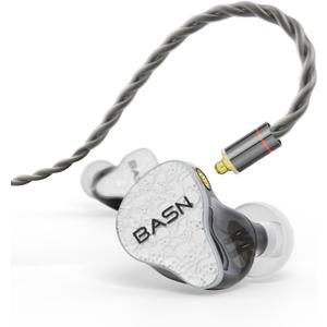 BASN Bmaster5 in Ear Monitors, 5 Drivers Drummer Headphones with Powerful Bass, Noise Isolation IEM Earbuds with Detachable MMCX Silver-Plated OFC Cable for Musicians (Glacier White, 3.5mm)
