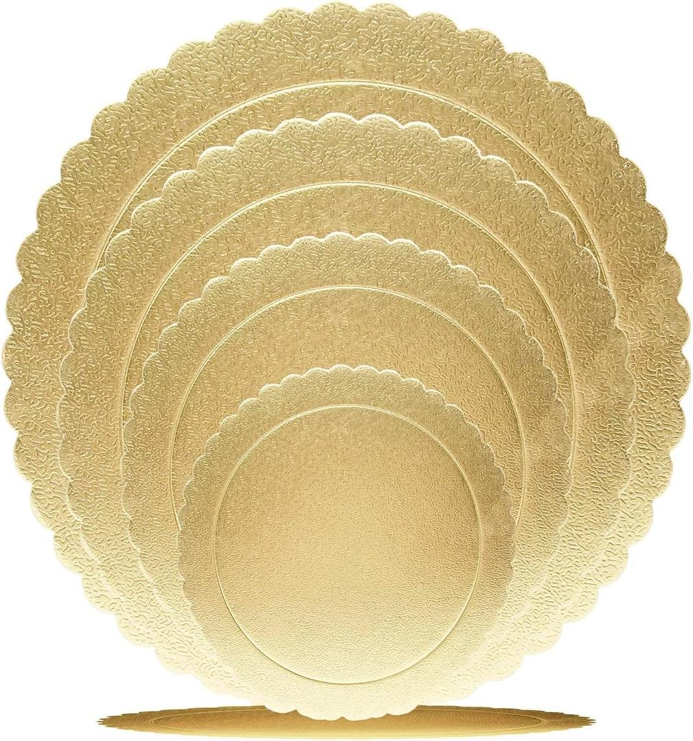 2 x 4 Pack Cake Boards Golden Round Cake Circles 6, 8, 10, 12 Inch Cake Base Cardboard, 1 of Each Size Set for Baking Cake, Gold