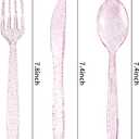 WDF 360 Pink Glitter Plastic Silverware - Disposable Glitter Cutlery - Plastic Silverware inluding 120 Forks, 120 Spoons, 120 Knives for Pink Birthday,Baby Shower,Mother's Day