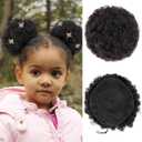 Afro Puff Drawstring Ponytail for Black Women, 4 Inch Natural Black, Curly Human Hair Ponytail, 12A Brazilian Remy Hair Bun for Kids