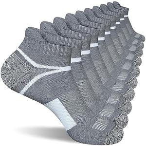 suaskk Men's Athletic Cushioned Ankle Socks Comfort Wicking Anti-Blister Running Sock 5 Pairs, XL , Grey