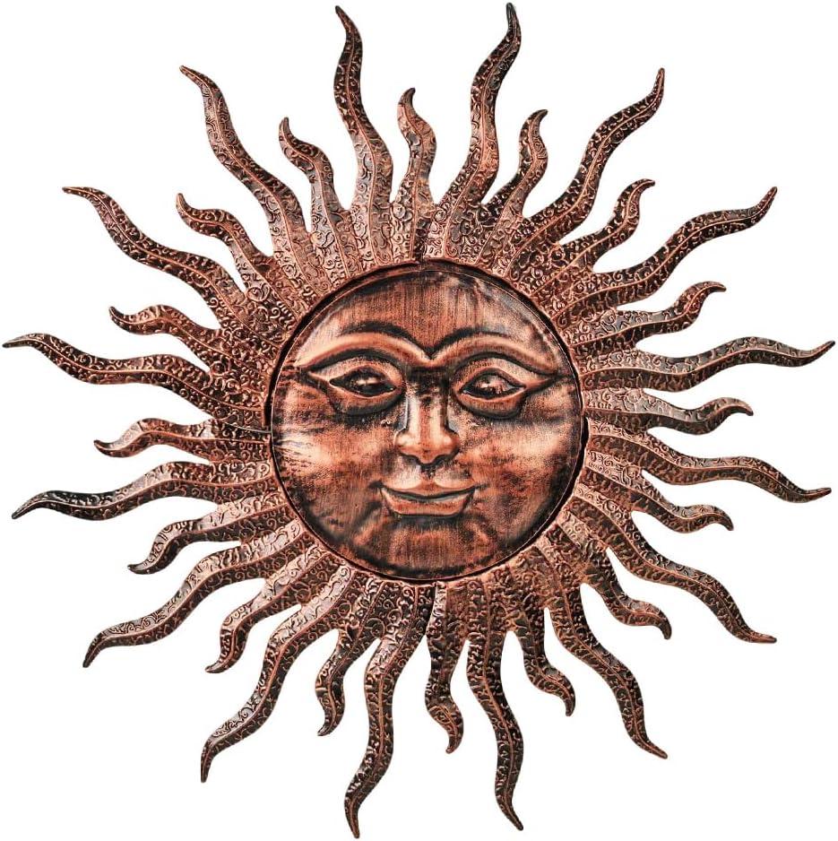 VEWOGARDEN Sun Outdoor Wall Decor, 29" Waterproof Large Metal Wall Art for Home Outside Patio Garden Fence Decorations, Antique Bronze