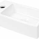 Wall Mount Hang Small Vessel Sink, Ceramic Liberty Wall Mount Sink, Rectangle Bathroom Sink, Classic Look and Save Space, 14.5L" x 7.4"W (Left Hand)