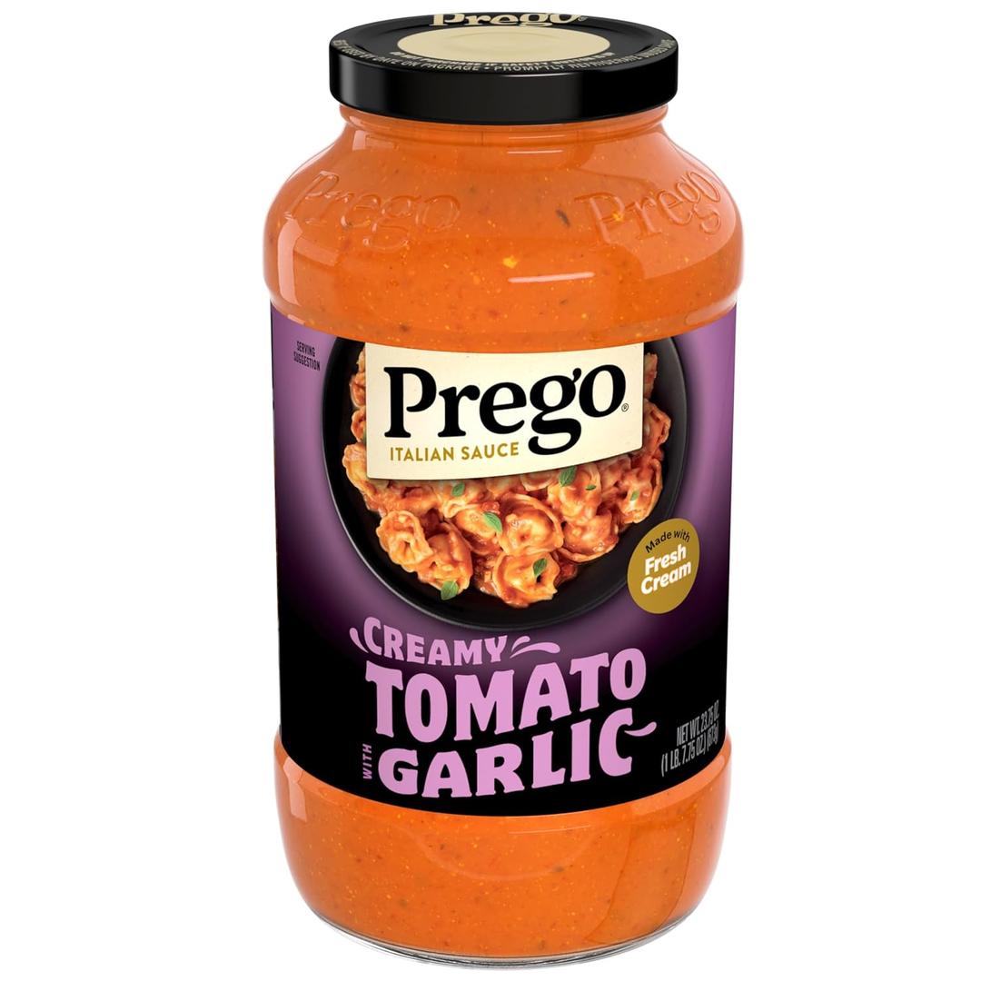 Prego Creamy Tomato Pasta Sauce With Garlic, 23.75 oz Jar (EXP 08/27/26)
