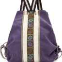 Goodhan Women Canvas Backpack Daypack Casual Shoulder Bag, Vintage Heavy-duty Anti-theft Travel Backpack (Violet), Heigh:14.5"