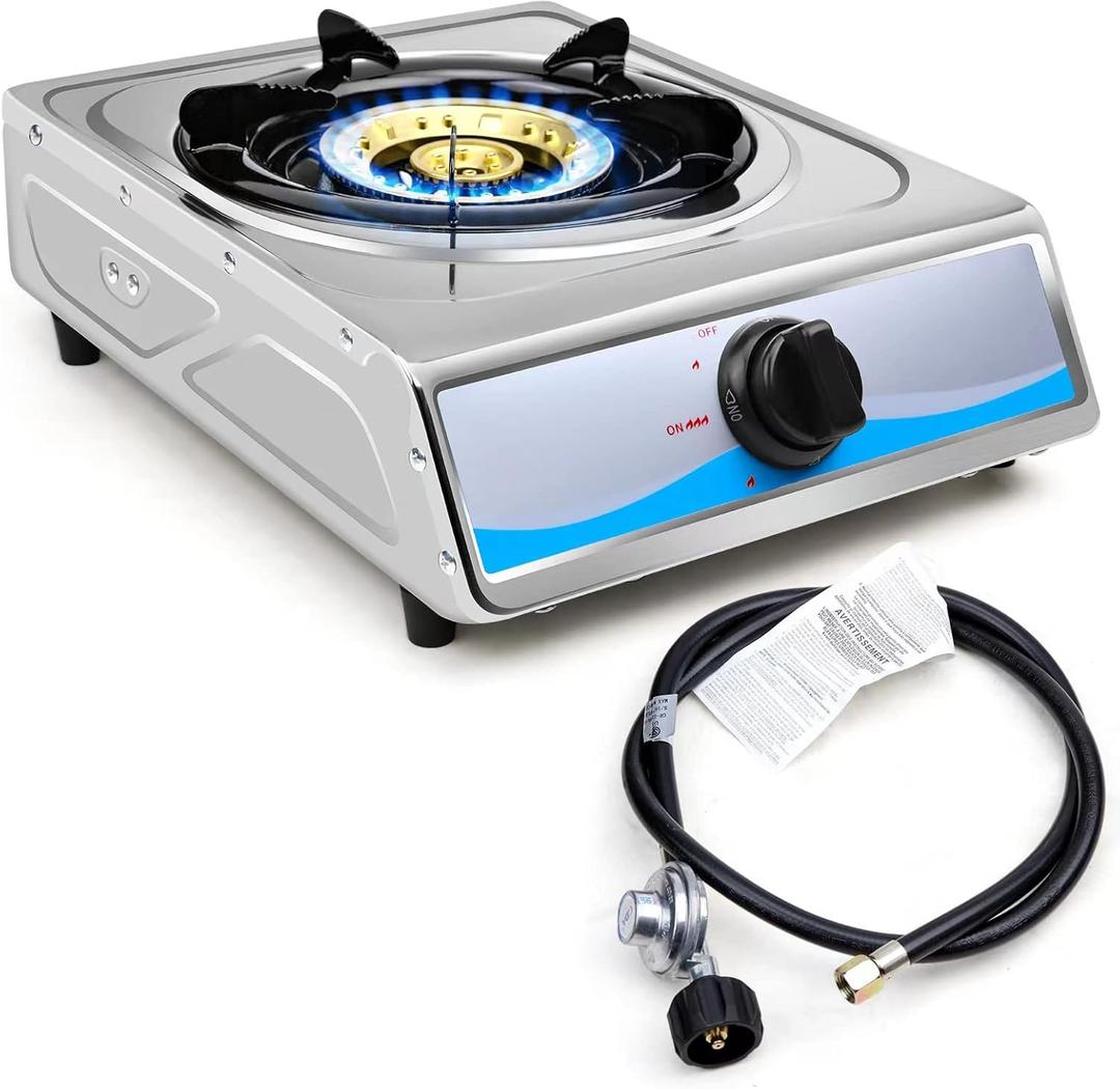 Propane Gas CooktopSingle Burner Gas Stove Stainless Steel Portable Gas StoveAuto Ignition Camping Single Burner LPGfor RV, Apartments, Outdoor