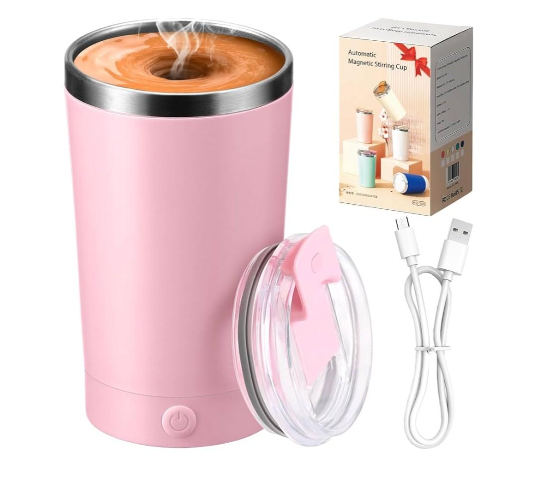 hatisan Self Stirring Coffee Mug With Lid Electric High Speed Self Stirring Mug 400ml Rechargeable Detachable Stainless Steel Self Stirring Cup for Coffee, Milk, Cocoa Christmas Gift(Pink)