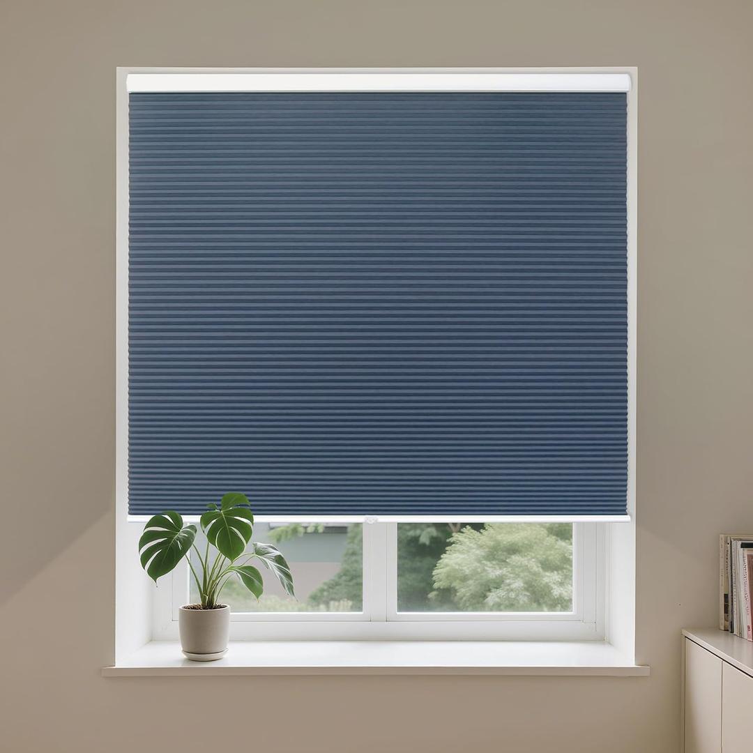 Allesin Cordless Blackout Cellular Shades, Honeycomb Blinds for Windows, Thermal Insulated & Noise Dampening, Room Darkening Window Coverings for Bedroom & Nursery, Blue, 46" W x 48" H