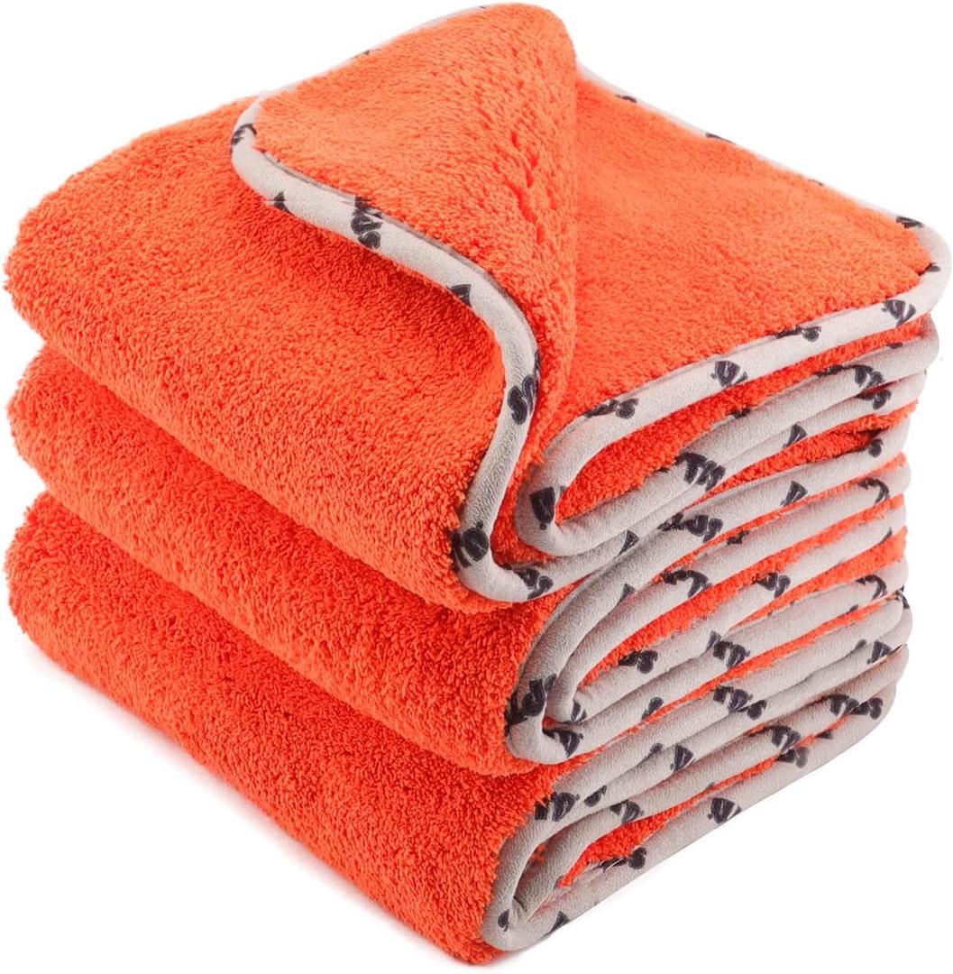 SPTA Car Microfiber Towels, 3Pcs Microfiber Car Cleaning Cloths, Upgraded 1200gsm Ultra-Thick Cars Drying Towel Microfiber for Car and Home Polishing Washing and Detailing 16'' x 16'' (3 Pack)