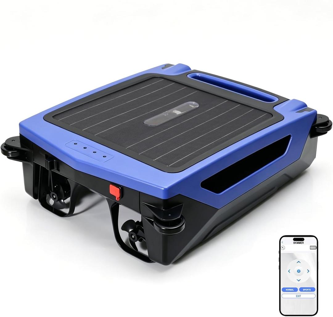 Solar Powered Robotic Pool Skimmer, Automatic Pool Surface Cleaner Robot with 24/7 Continuous Cleaning, App Control, Dual Charging, Ideal for Above Ground & In-Ground Pools (Blue)
