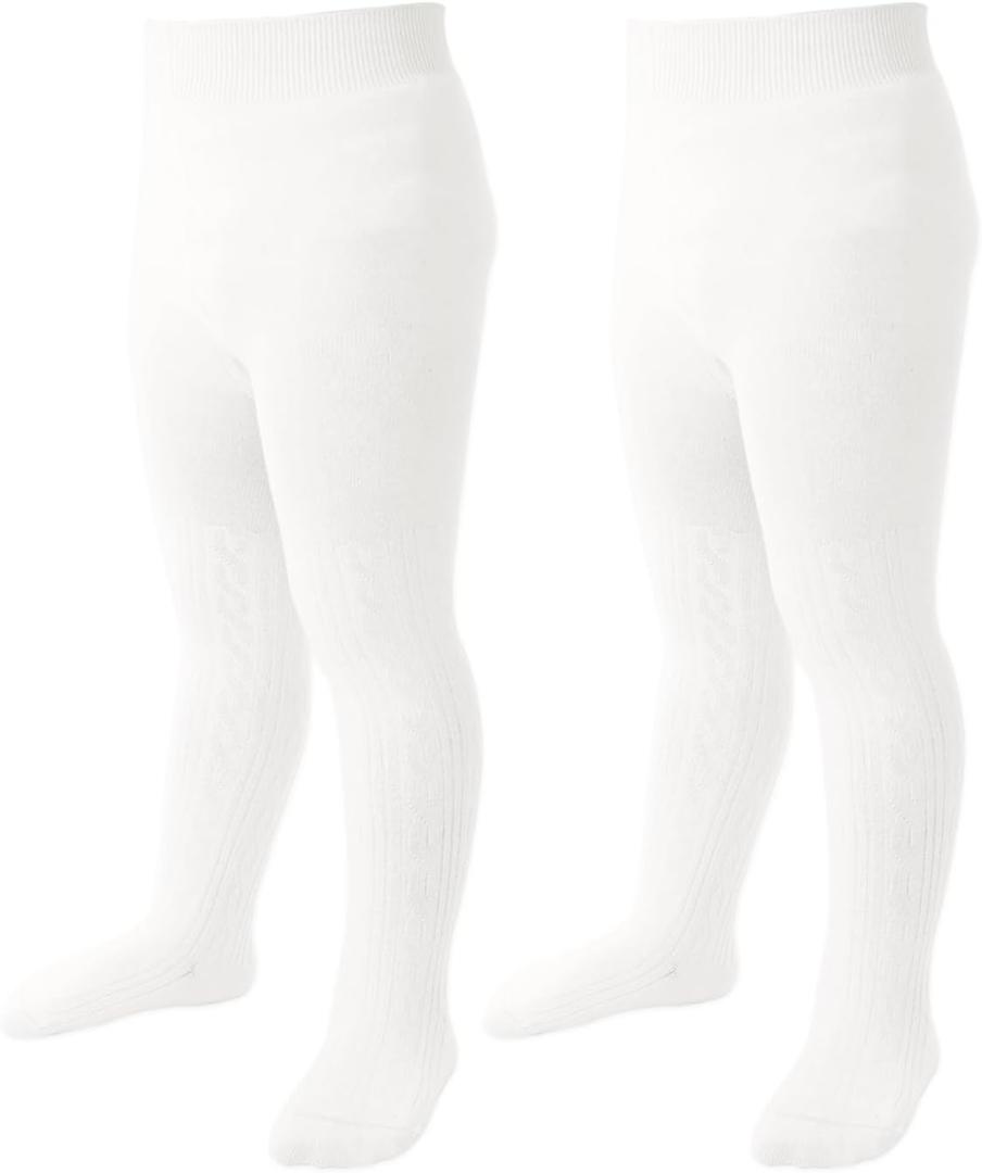 Mini angel Baby Tights Toddler Girl Tights Seamless Cable Knit Leggings Soft Cotton Stockings Pantyhose 2-4T  (White, 2 Pack)