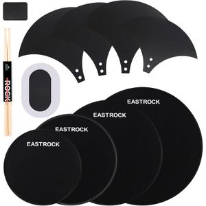 EASTROCK Drum Mute Pads Set 11 Pieces With Cymbal Pad + Hi hats Set Pad, Foam Drum Silencer Pads, Fit 10, 12, 14, 16" (Drum Mute Pad Pack)