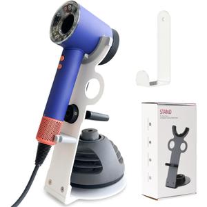 Hair Dryer Holder Stand for Dyson Hair Dryer, Upgraded Dyson Hair Dryer Holder Dyson Hair Dryer Stand White to Store 5 Dyson Hair Dryer Attachments with Cable Hook