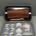 LURRIER Gongfu tea sets, Portable Ceramic TeaSet, Asian Tea Sets for Adults, Tea Gift Sets, Grey Leather Case, Portable Travel Bag,Home,Gifting,Outdoor and Office(White Jade Thousand Mile and Mountain)