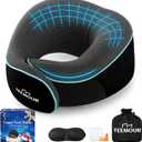 Travel Pillow Neck Pillow for Airplane Travel Essentials - Memory Foam Travel Neck Pillow, Stops Head Bobbing With Eye Mask & Earplugs, Portable Carry Bag for Long Flights| Airplane Accessories Black (Black (Medium Size))