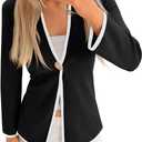 Saodimallsu Womens V Neck Cardigan Sweaters Long Sleeve Button Dressy Casual Color Block Knit Sweater Blazer (Medium, Black)