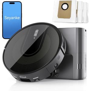 Robot Vacuum Cleaner with Self-Emptying Base, 9000Pa Strong Suction, 85-Day Auto Dustbin, Wi-Fi/App/Alexa Control, Robotic Vacuum for Pet Hair, Low Carpets & Hard Floors