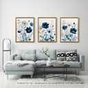 DUWQU 3 Pcs Blue Floral Canvas Wall Art, Wood Framed Navy Blue Wildflower Lily Daisy Wall Decor, Watercolor Botanical Flower Home Poster Art Prints for Living Room Bedroom Bathroom 1624 Inches