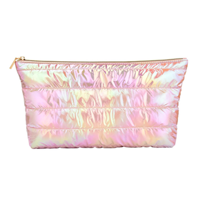 Hiroyuki Iridescent Makeup Bag, 14 inches Cosmetic Bag, Large Capacity Travel-Friendly Pouch (plain, pink)