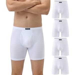 wirarpa Men's Underwear Boxer Briefs Micro Modal Covered Band Underpants with Fly 4 Pack (White) S