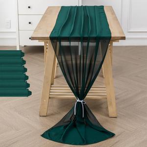 6Pack 10ft Chiffon Table Runner 29x120 Inch Sheer Romantic Table Runner for Wedding Birthday Party Bridal Shower Outdoor Decoration-Hunter