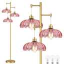 Pink Floor Lamp for Living Room,Bedroom,Gold Mid Century Modern Standing Lamp Brass Tree 3 Light Tall Floor Lamps Vintage Retro Floor Lights Glass Flower Lamp Shade Farmhouse Boho Bohemian