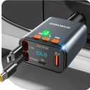 SEANCHEER Car Bluetooth Adapter & Car Charger USB C, 69W Cigarette Lighter Adapter with 2 Retractable Cables, FM Transmitter Bluetooth 5.3 for Handsfree Call,MP3 Player (Gray[USB-C+Lightning])