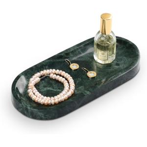 Bathroom Vanity Tray, Natural Marble Oval Tray 10 inch, Emerald Green Marble Vanity Tray for Soap Dispenser Modern Countertop Organizer for Kitchen Countertops, Home Decor
