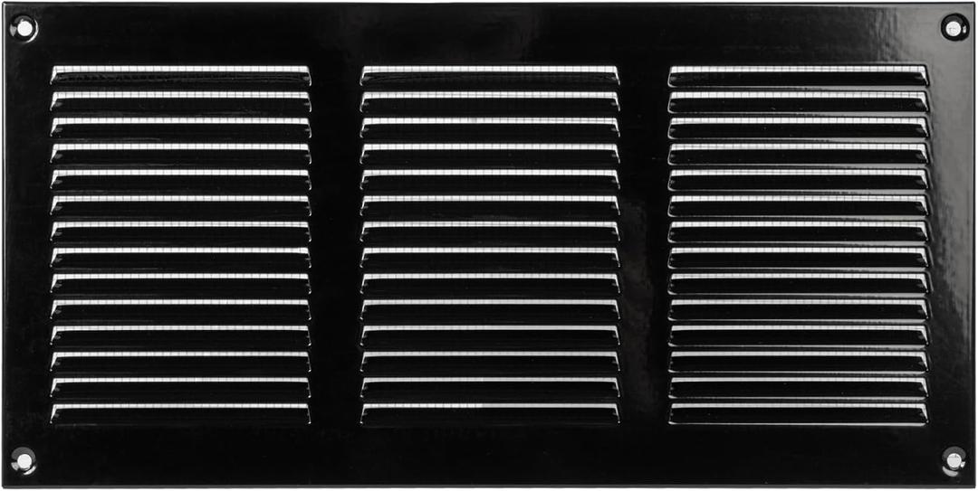 Vent Systems 12'' x 6'' Inch (Overall Dimensions) Black Metal Vent Duct Cover - Louvered Rectangular Return Grill with Built in Mesh Screen - HVAC Ventilation Grille for Home Improvement
