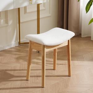 Square Linen Makeup Stool Small Ottoman Stool Chair for Vanity, Modern Padded Seat Foot Rest for Makeup Room, Bathroom (Classic-Beige)