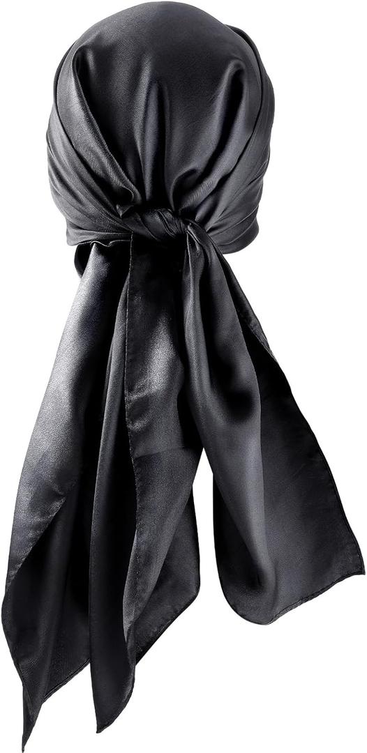 35inch Hair Scarf for Black Women Hair Silk Scarfs Satin Head Scarf Square Scarf Bandanas Hair Wraps Scarf for Women(Black) (Black)
