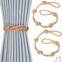 BEL AVENIR 2 Pack Jute Boho Curtain Tiebacks Rope - Handmade Retro Curtain Rope Tie Back Decorative Curtain Holdbacks with Ball