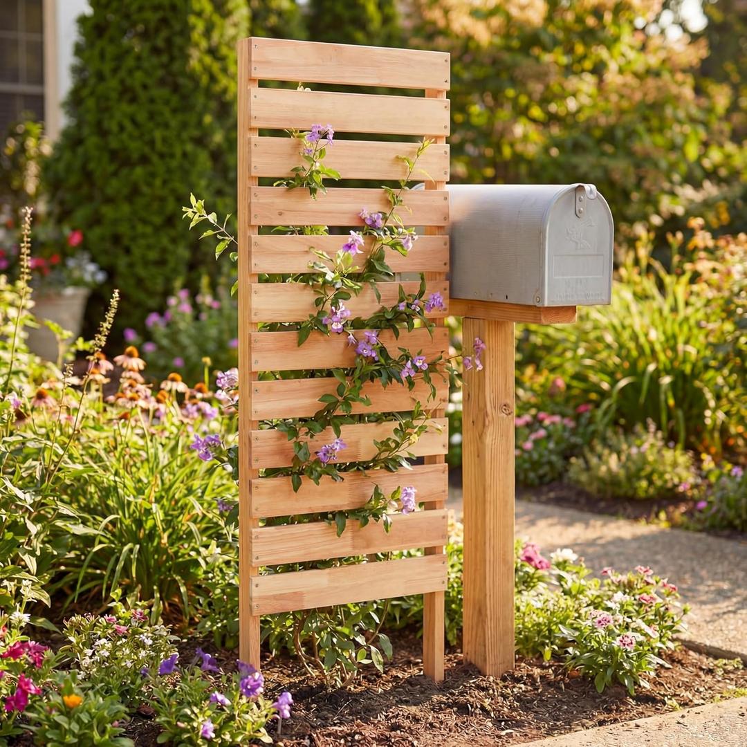 56" Wooden Garden Trellis Panel with Reflective Address Numbers, Outdoor Lattice Plant Support for Climbing Vines & Roses, Decorative Yard Post Protector for Driveway & Mailbox