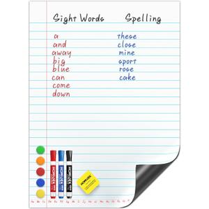 HOMiDEK Magnetic Notebook Paper for Classroom - 17.5x24 Inches Dry Erase Chart Paper for Whiteboard - Handwriting Lined White Board with Markers, Magnets, Eraser for Teacher Must Have Essential