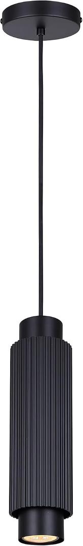 Echo Ridge 1-Light Pendant Light Matte Black Finish with Ribbed Shade, Adjustable Hanging Cord, Modern Lighting for Bedroom or Kitchen Island