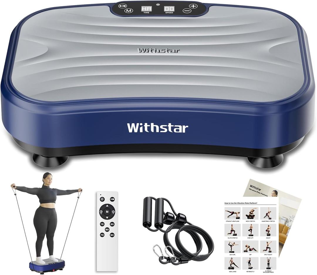 Vibration Plate Exercise Machine, Power Waver Vibration Plate Platform for Lymphatic Drainage Whole Body Vibration Plate Machine Helps Weight Loss Shaping 330lbs (GrayBlue)