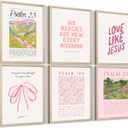 Pink Christian Wall Art Bible Verse Canvas Poster Floral Wall Decor Religious Pictures Girls Room Prints Scripture Poster Bundle Bow Artwork Trendy Preppy Painting for Bedroom 8x10 Inch Wood Framed