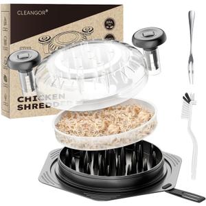 Chicken Shredder Tool Twist Large, BPA Free Meat Shredder with Ergonomic Handle, Non-Slip Food Shredder Tool for Pork, Beef, Set of Chicken Breast Shredder with Brush & Fork (1, Black)